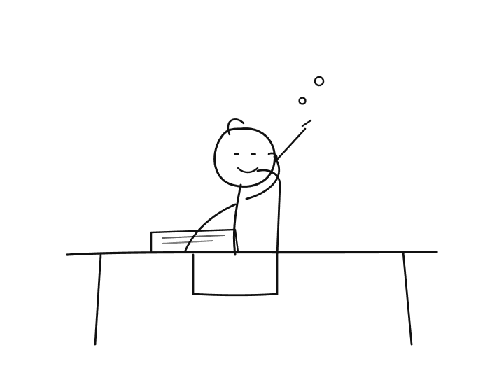 Stick figure thinking at a desk